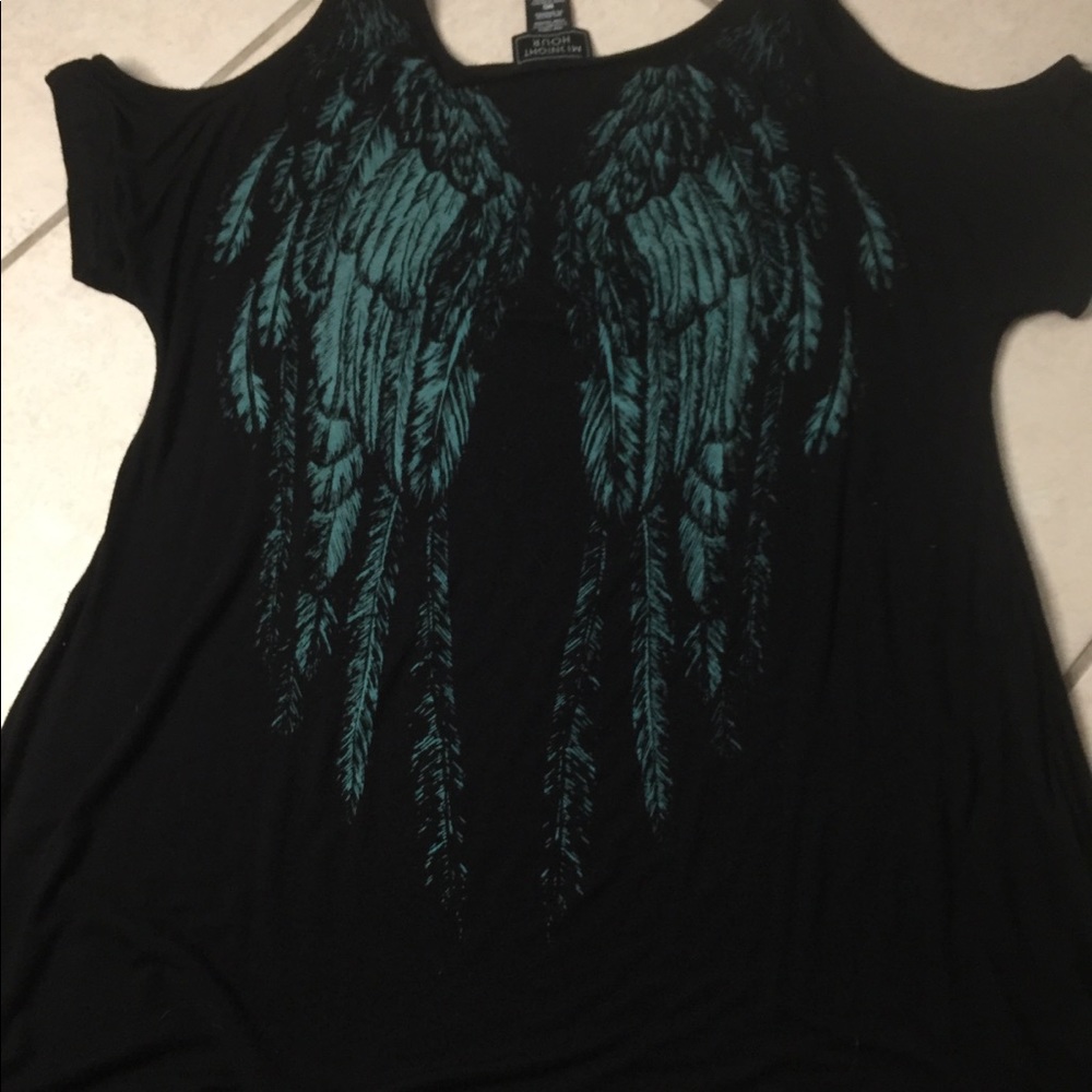 Black Off Shoulder Angel Shirt